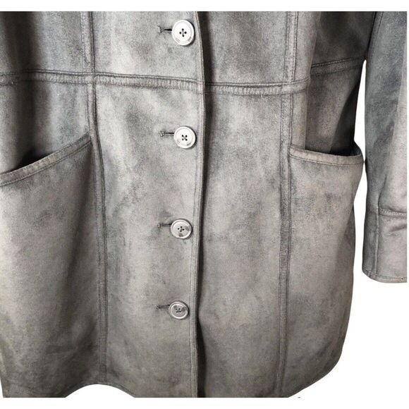 D &‎ Co Jacket Women Medium Gray Sherpa Lined Long Coat Pockets Collared Buttons - Picture 4 of 5